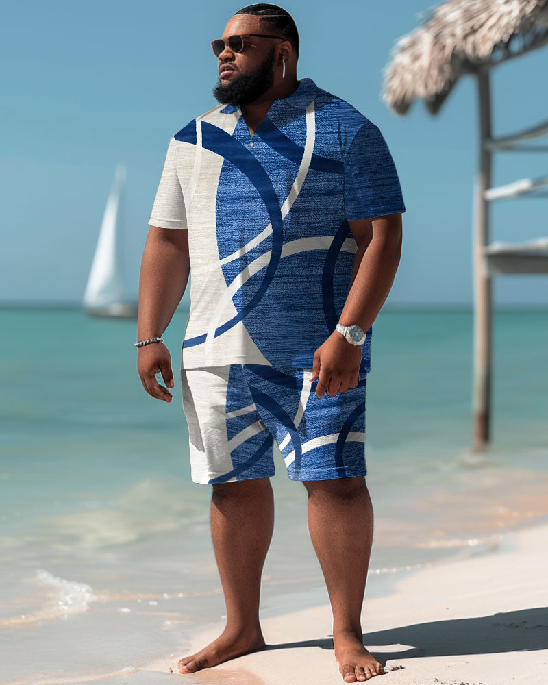 Men's Plus Size Casual Simple Geometric Print Polo Shorts Suit