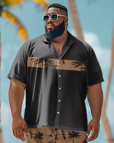 Men's Plus Size Hawaiian Simple Coconut Tree Print Shirt Shorts Suit