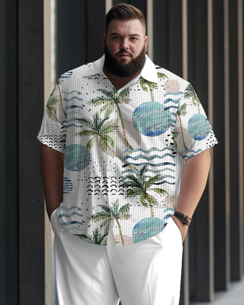 Vacation Coconut Tree Print Large Men's Short sleeved Shirt Set