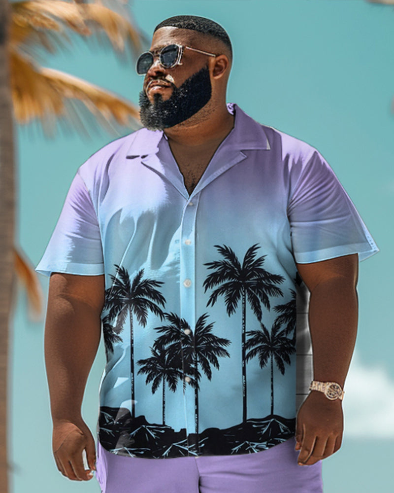 Men's Plus Size Hawaiian Gradient Floral Print Shirt Shorts Set