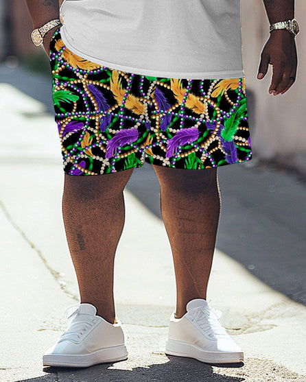 Men's Plus Size Mardi Gras Print T-Shirt Shorts Suit