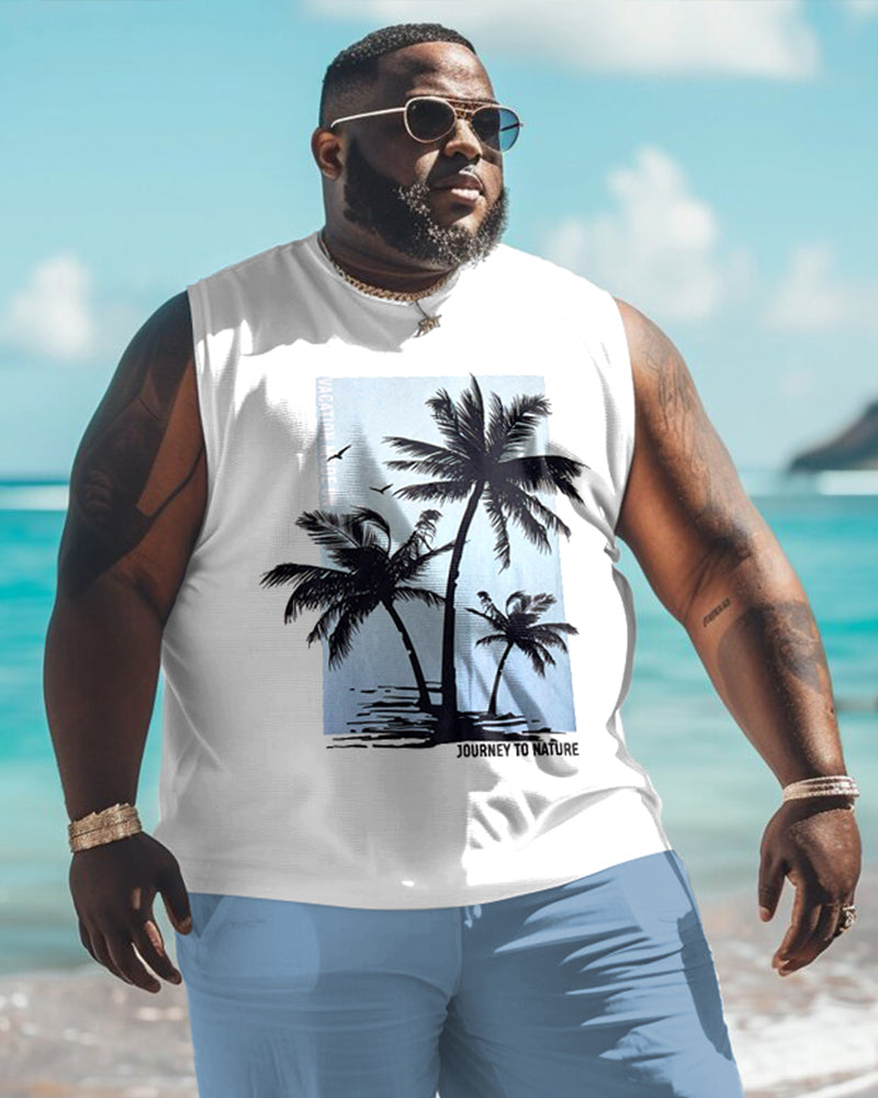 Men's Plus Size Hawaiian Plant Print Tank Shorts Set