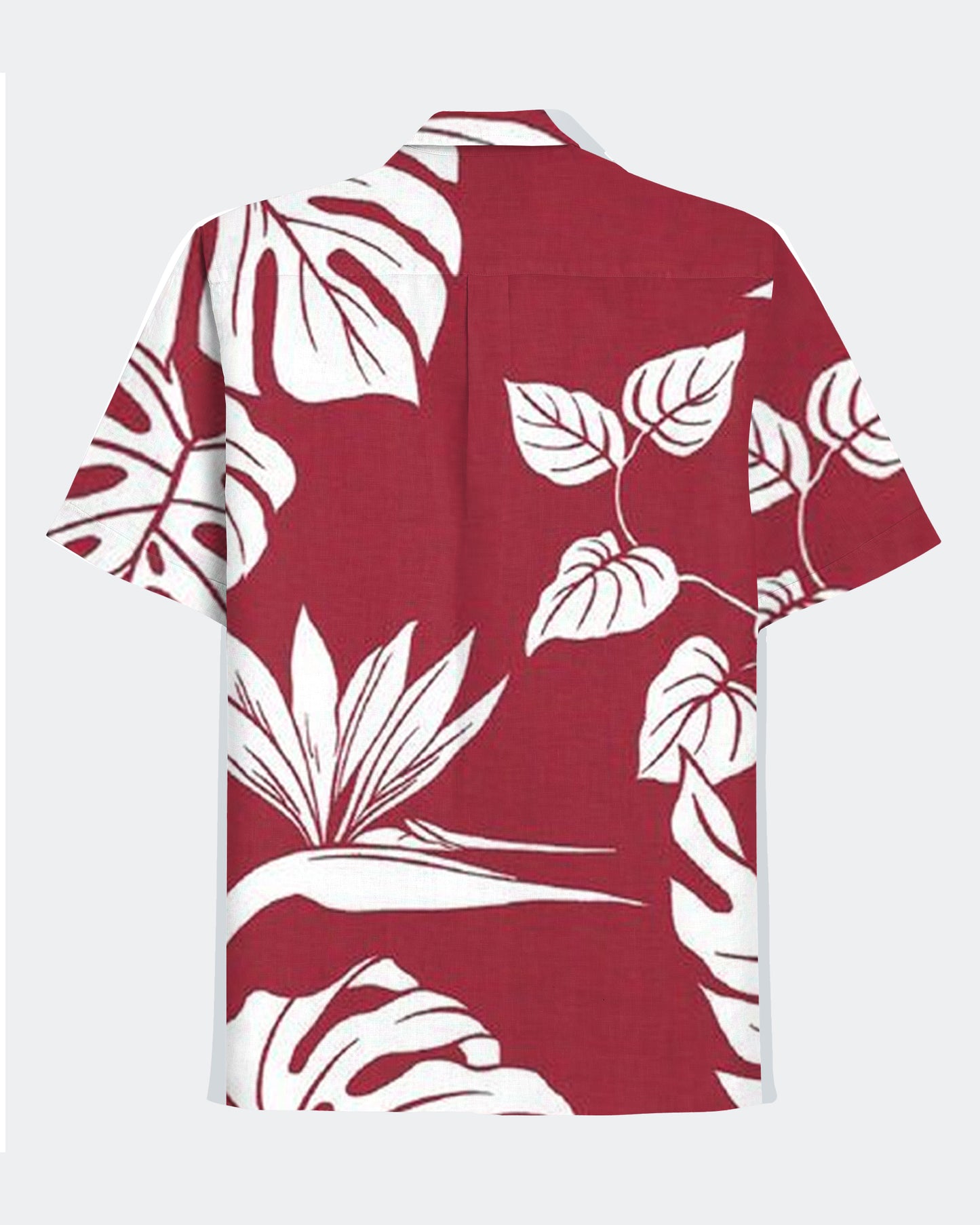 Hawaiian Casual Red Large Floral Printed Fabric Men's Plus Size Cuban Collar Short Sleeve Shirt