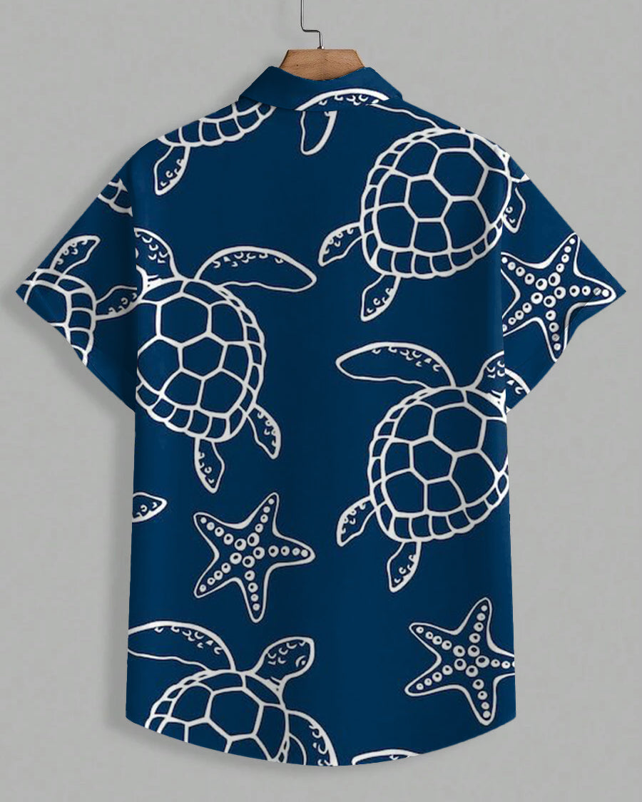 Men's Plus Size Awaiian Turtle Print Short Sleeve Shirt