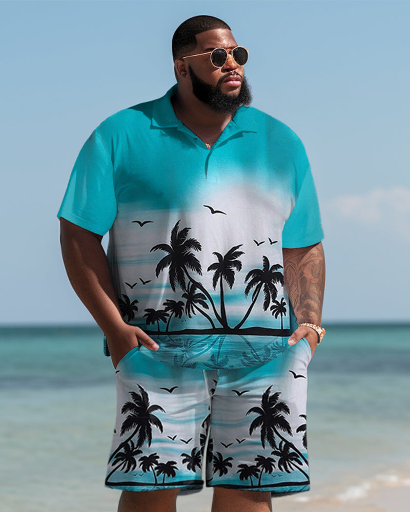 Hawaiian Gradient Coconut Colorblock Shorts Men's Plus Size Set