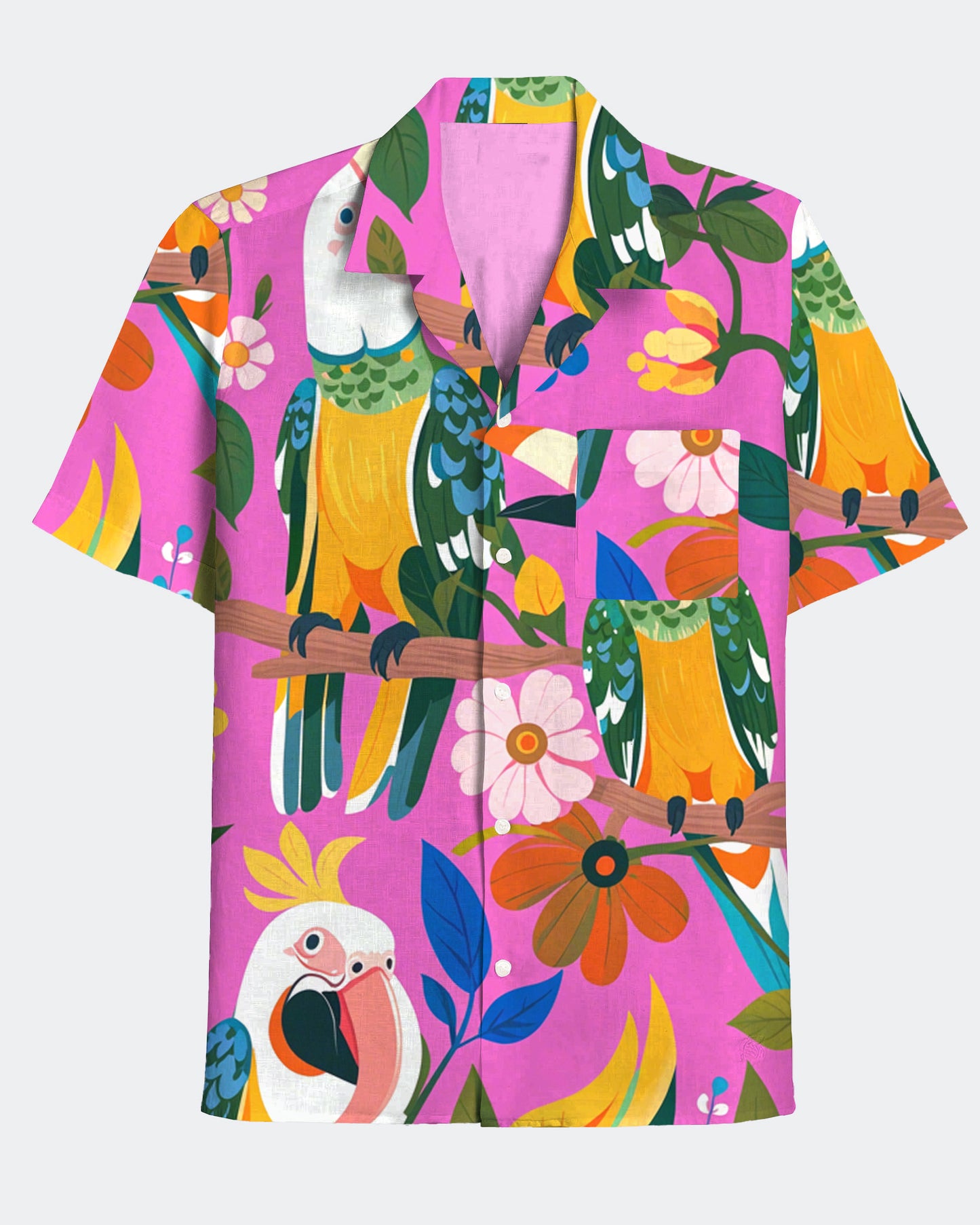 Men's Hawaii Color Matching Parrot Print Short Sleeve Shirt