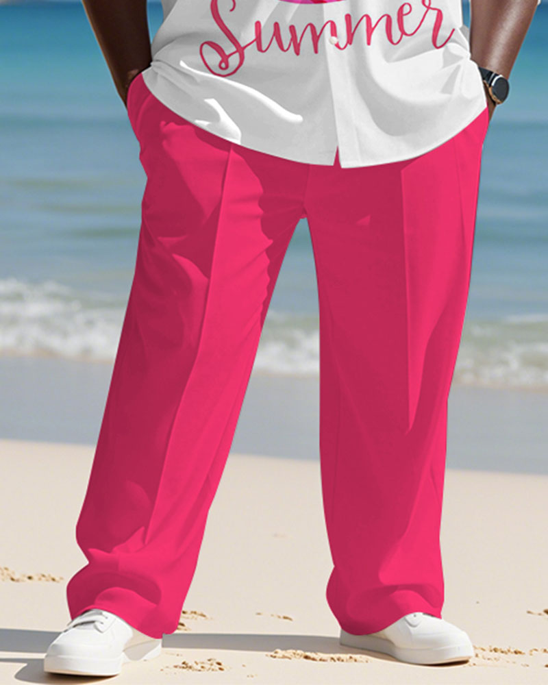 Men's Plus Size Hawaiian Strawberry Summer Gradient Letter Print Long Sleeve Shirt Trousers Suit