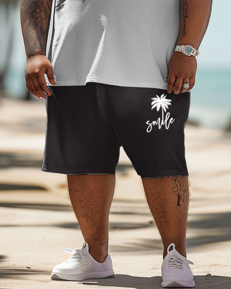 Men's Plus Size Hawaiian Coconut Tree Print T-Shirt Shorts Suit