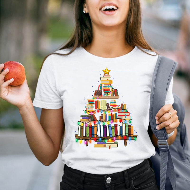 Book Christmas Tree Teacher T-Shirt