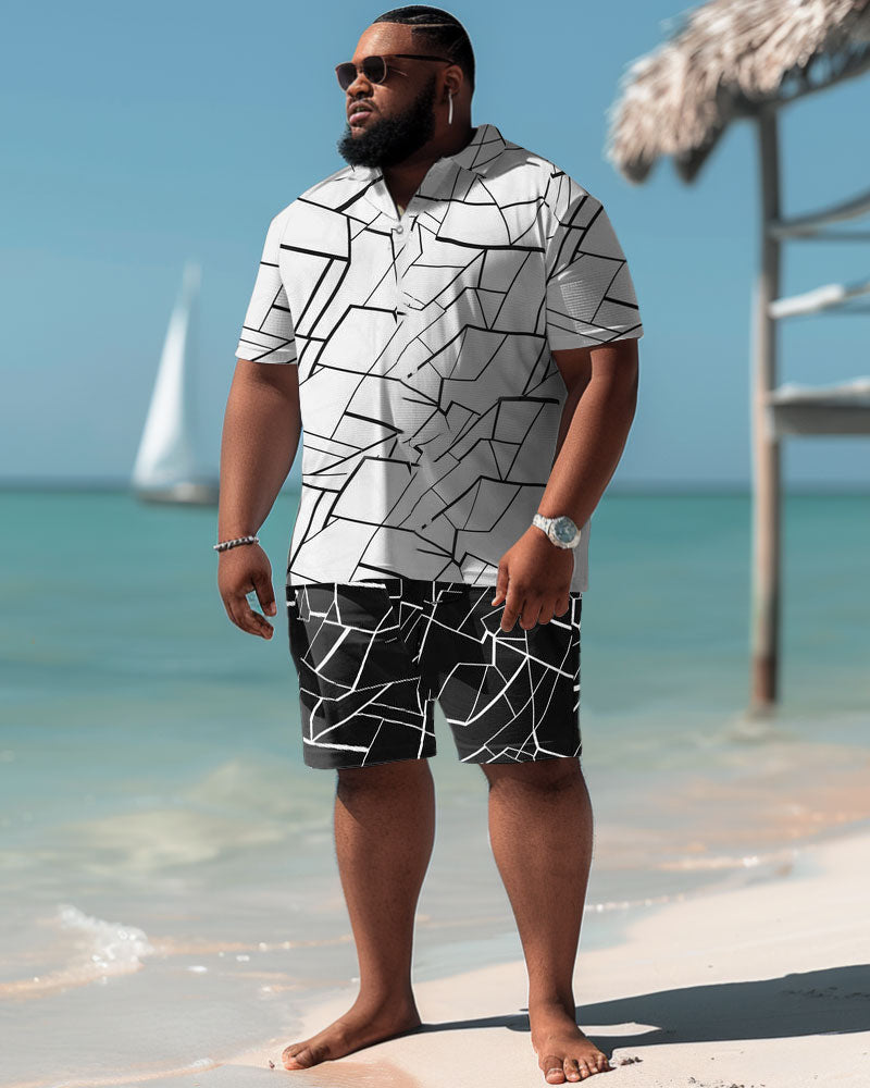 Men's Plus Size Casual Simple Geometric Print Polo Shorts Suit