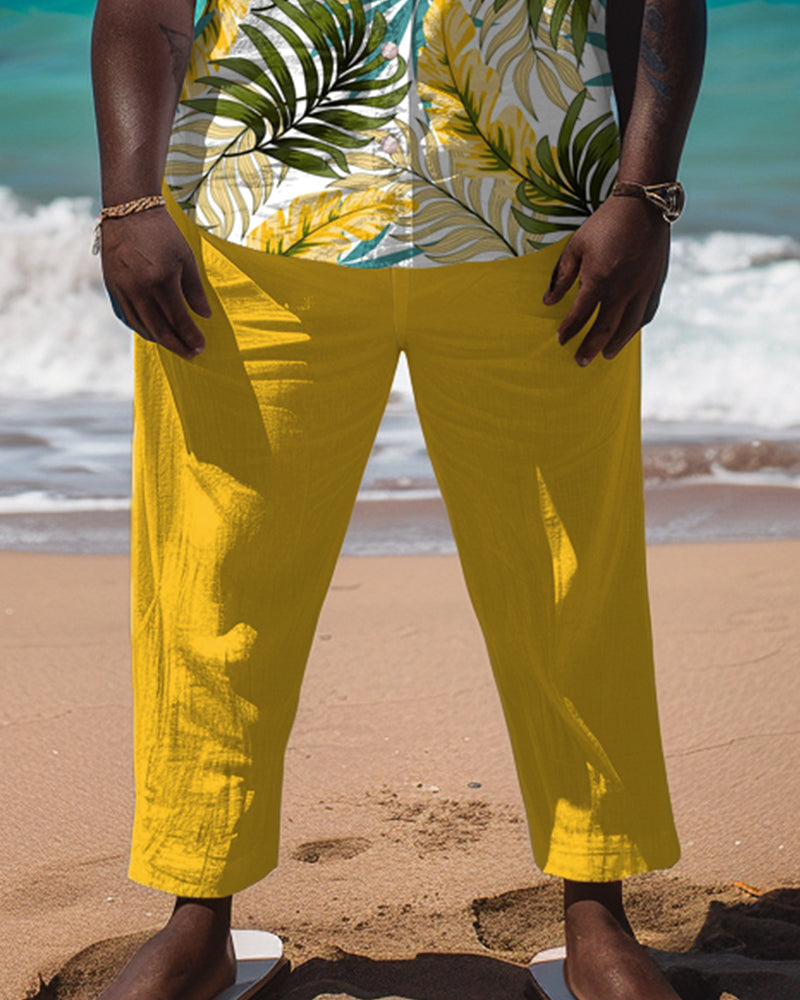 Men's Plus Size Hawaiian Floral Print Short Sleeve Shirt Trousers Suit