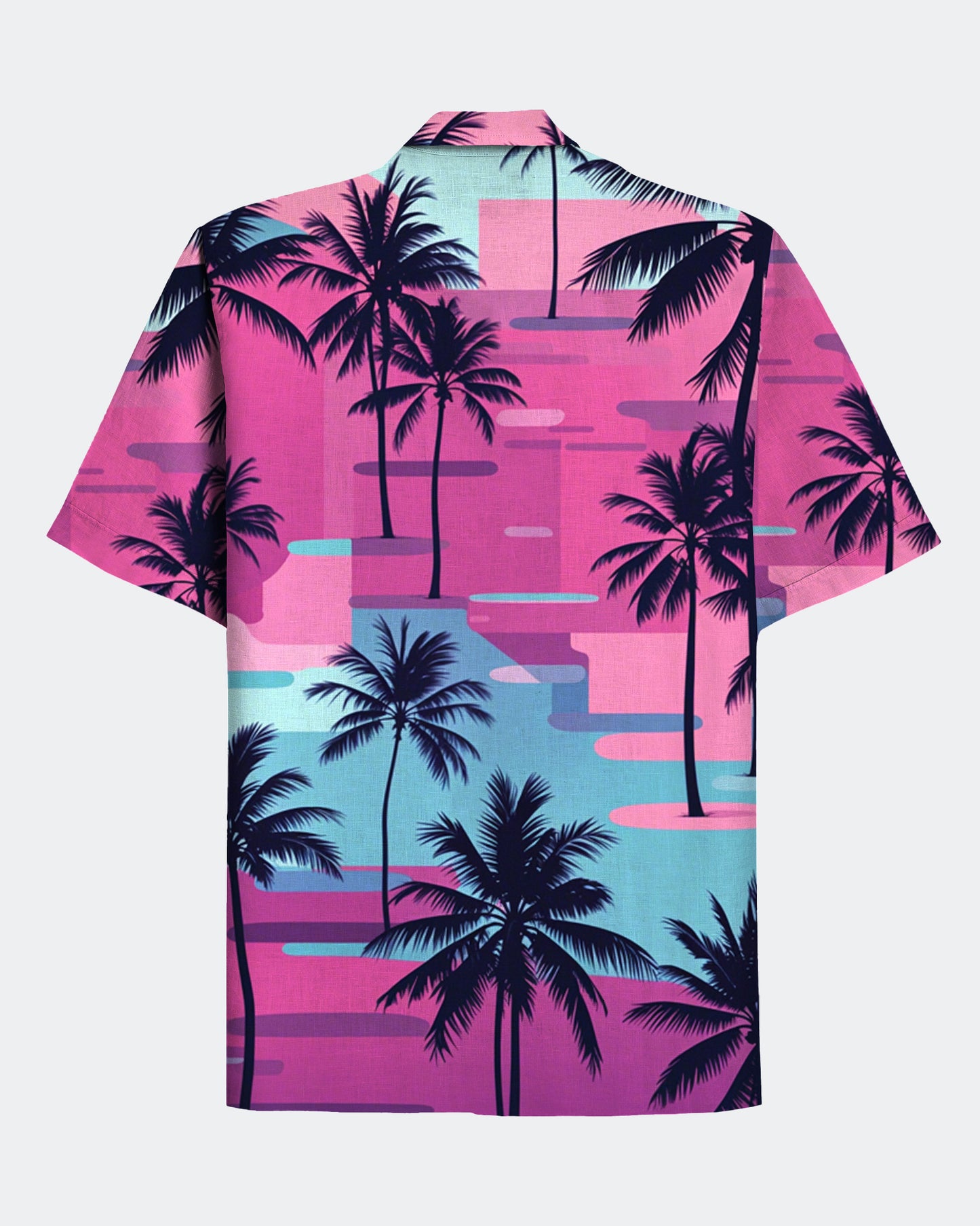 Men's Coconut Tree Geometric Pattern Print Hawaiian Lapel Short Sleeve Shirt