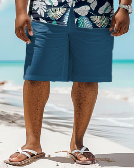 Men's Plus Size Hawaiian Tropical Leaf Print Shirt Shorts Suit