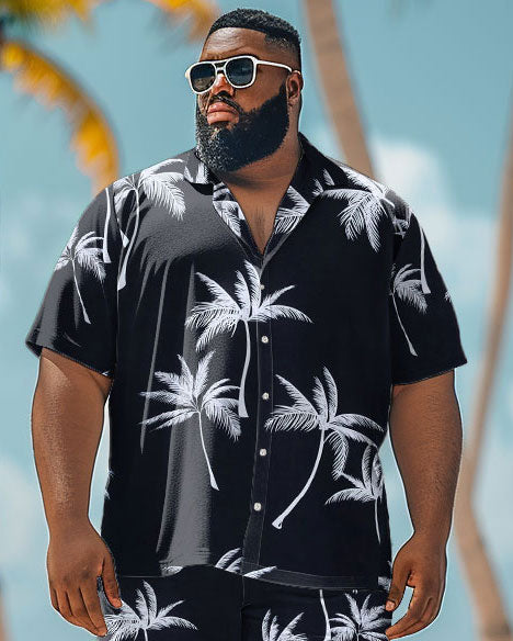 Men's Plus Size Simple Hawaiian Plant Print Shirt Shorts Suit