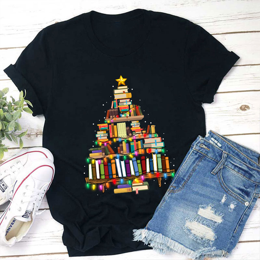 Book Christmas Tree Teacher T-Shirt