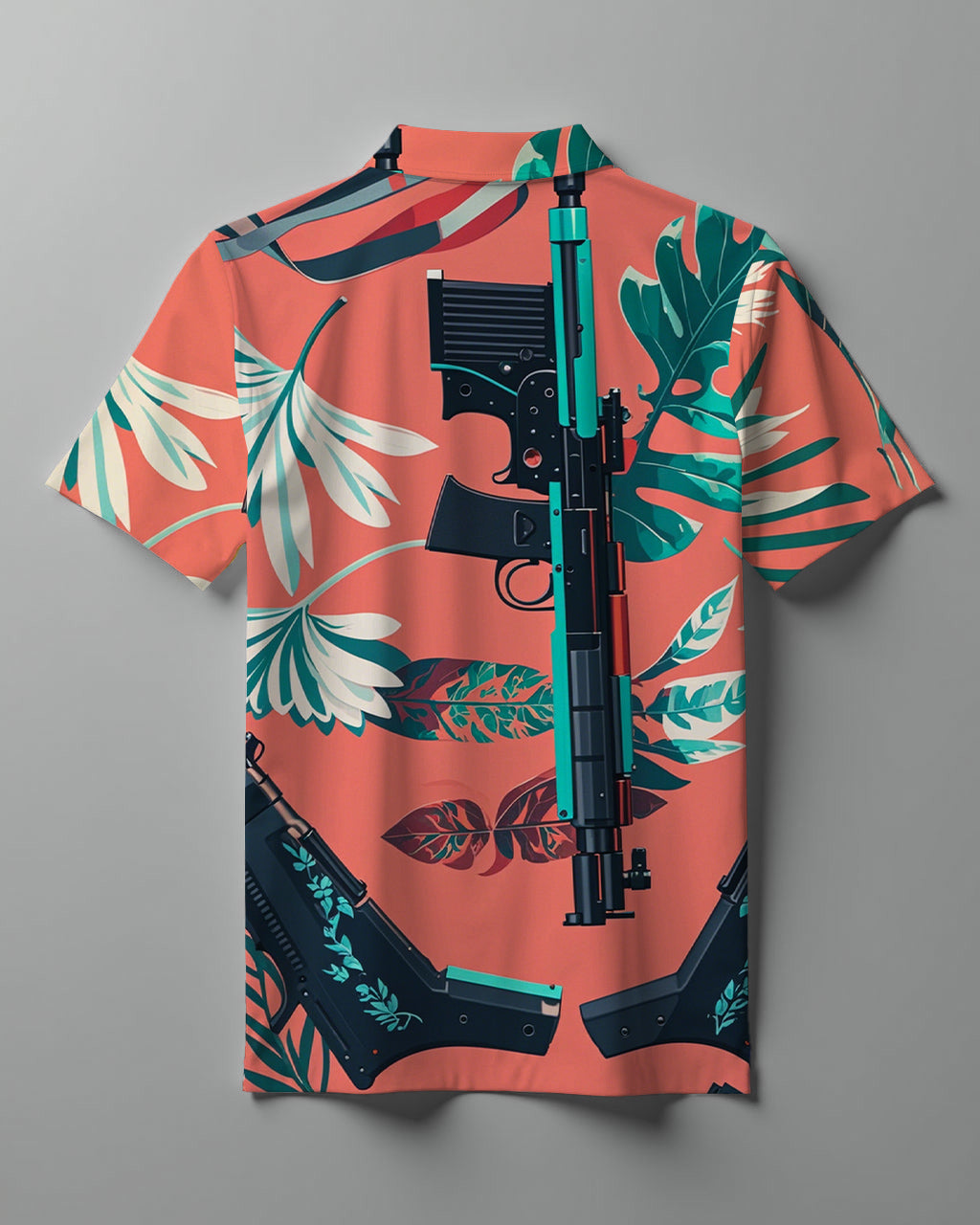 Men's Tropical Gun Print Short Sleeve Polo