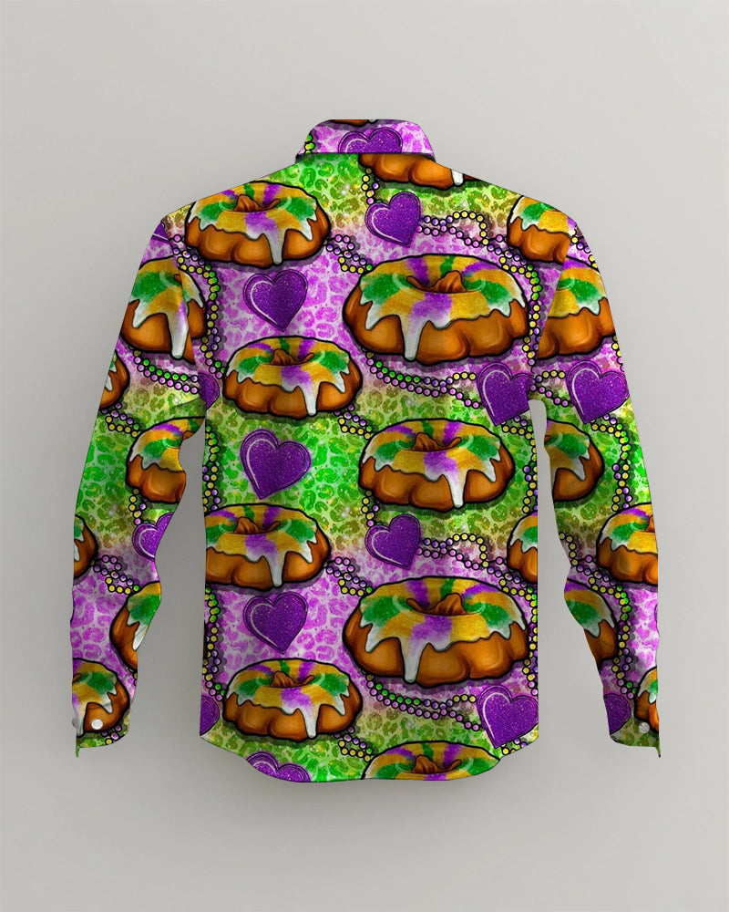 Men's Plus Size Carnival Donut Print Long Sleeve Shirt