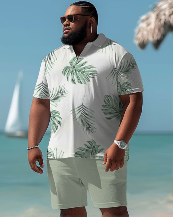 Hawaiian Coconut Print Shorts Men's Plus Size Set