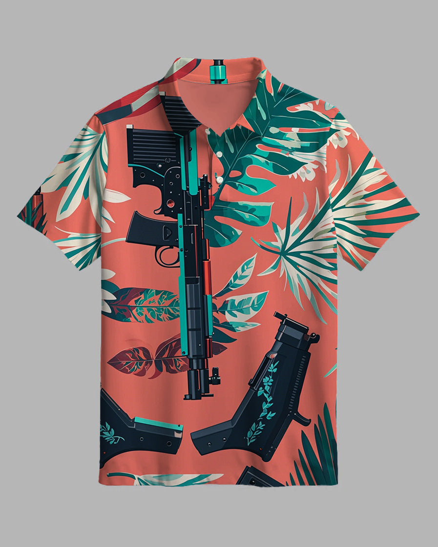 Men's Tropical Gun Print Short Sleeve Polo