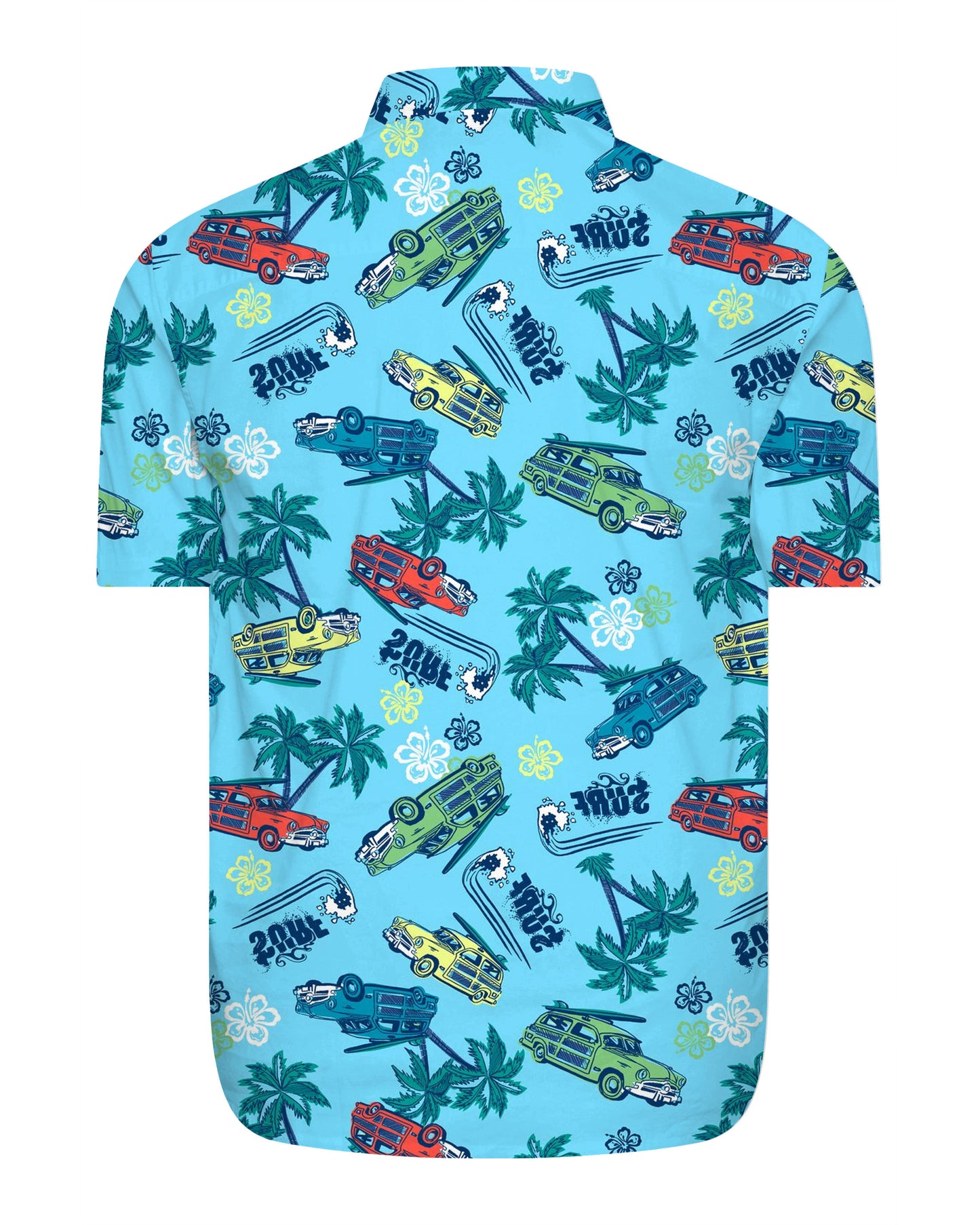 Men's Plus Size Shawat Coconut Tree & Car Pattern Short Sleeve Shirt