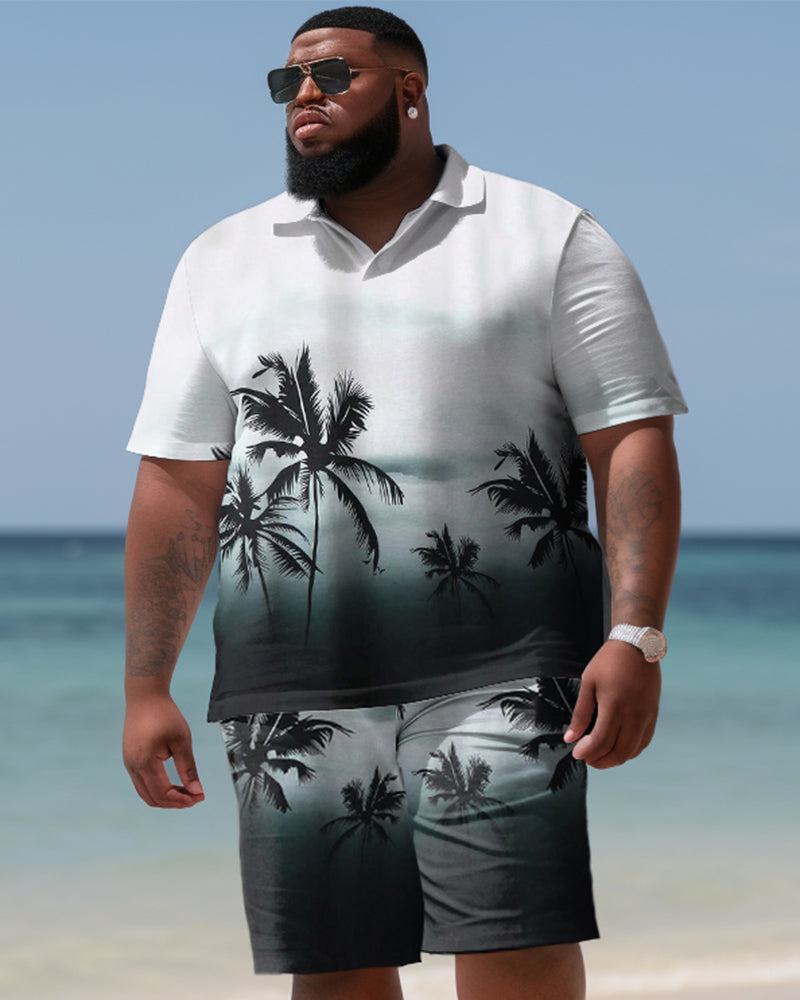 Hawaiian Gradient Coconut Colorblock Shorts Men's Plus Size Set