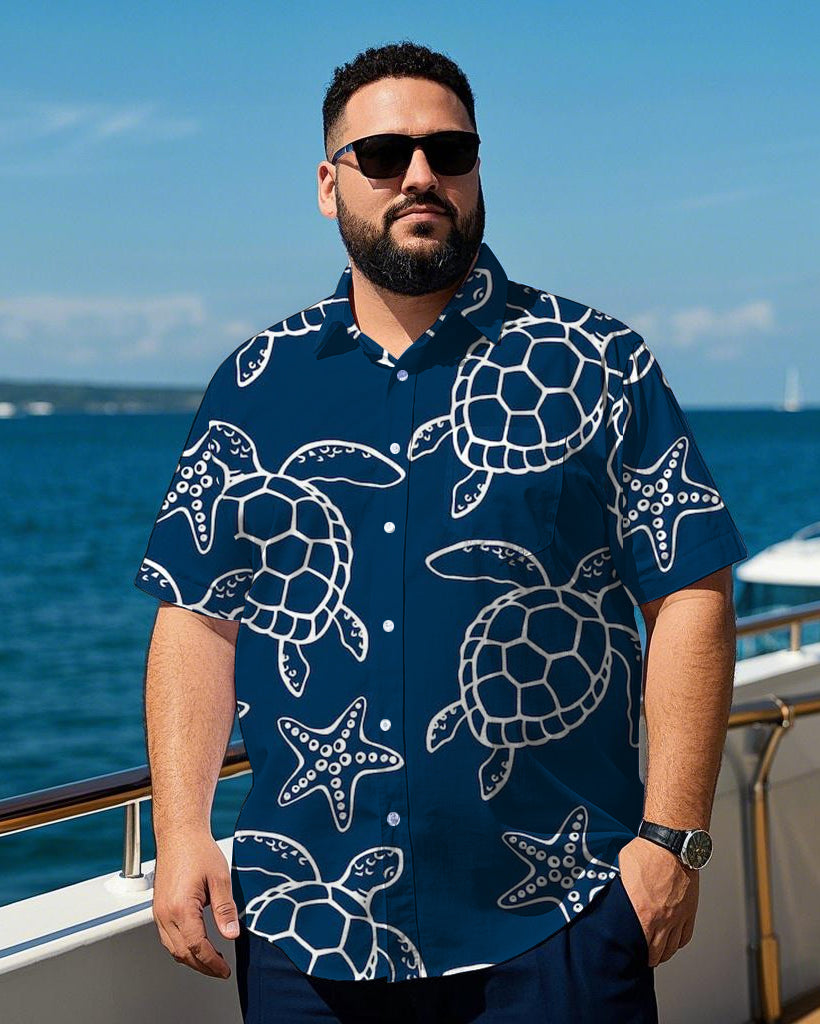 Men's Plus Size Awaiian Turtle Print Short Sleeve Shirt