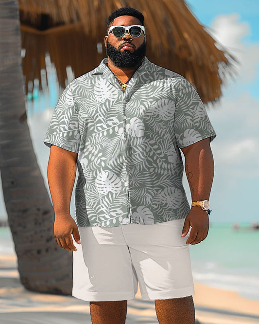 Men's Plus Size Hawaiian Palm Leaf Print Shirt Shorts Suit