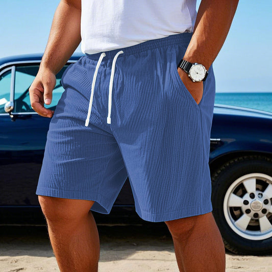 Men's Corduroy Surfing Shorts Summer Comfortable Casual Vacation Shorts Drawstring Elastic Waist Pocket Shorts