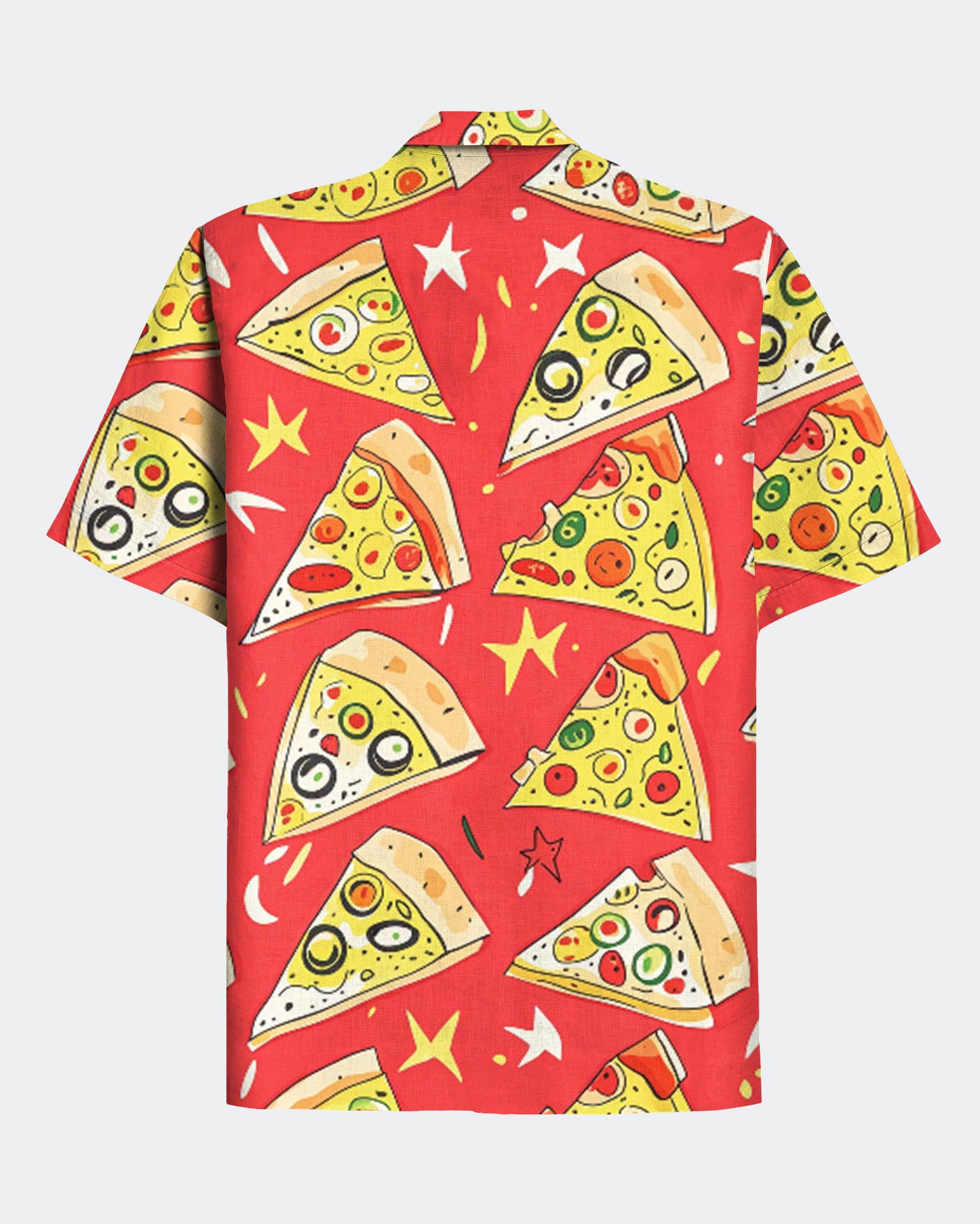 Men's Hawaiian Food Cartoon Pizza Print Cuban Collar Short Sleeve Shirt