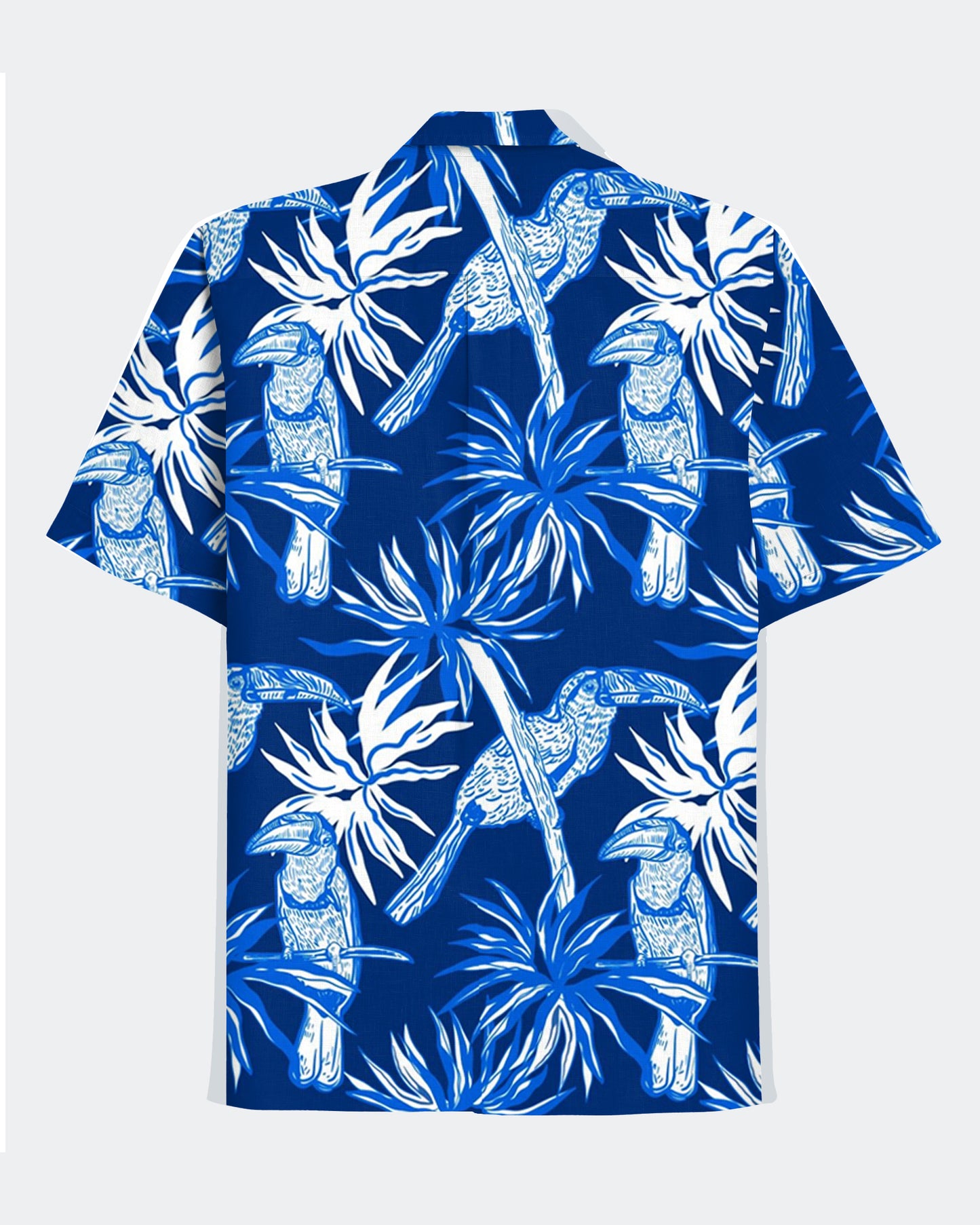 Hawaiian Casual Blue Flower And Bird Pattern Men's Plus Size Cuban Collar Short Sleeve Shirt