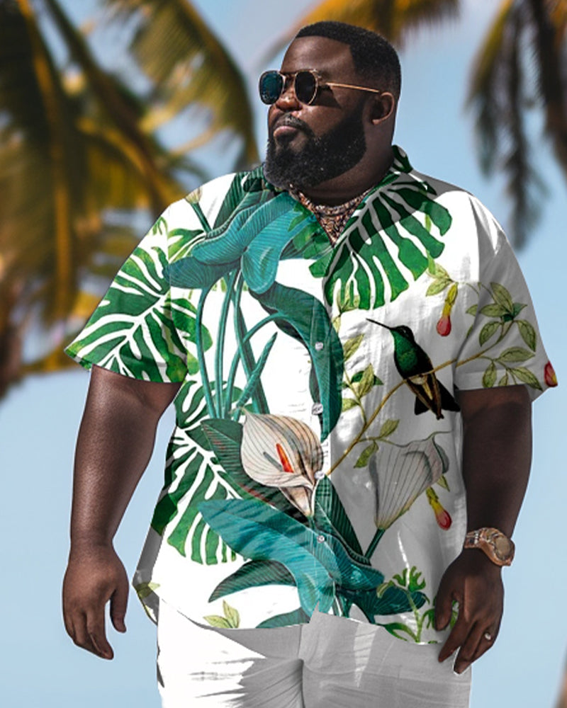 Men's Plus Size Hawaiian Plant Print Shirt Shorts Suit