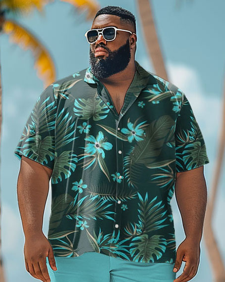 Men's Plus Size Hawaiian Fashion Plant Print Shirt Shorts Suit