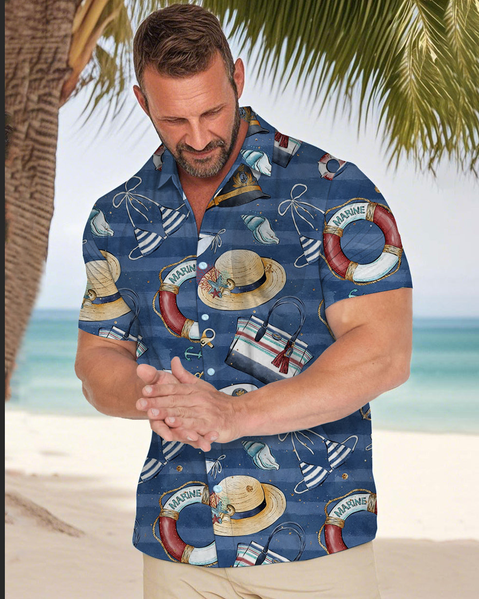 Men's Plus Size Awaiian Nautical Print Short Sleeve Shirt