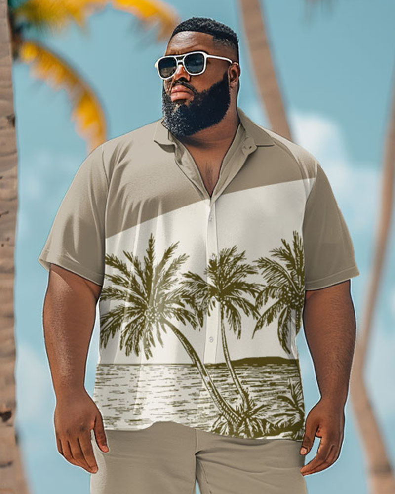 Men's Plus Size Hawaiian Colorblock Coconut Tree Print Shirt Shorts Suit