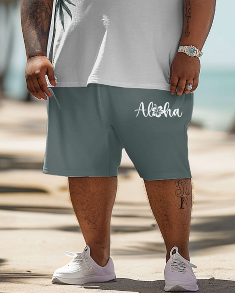 Men's Plus Size Hawaiian Floral Alphabet Print T-Shirt Shorts Set