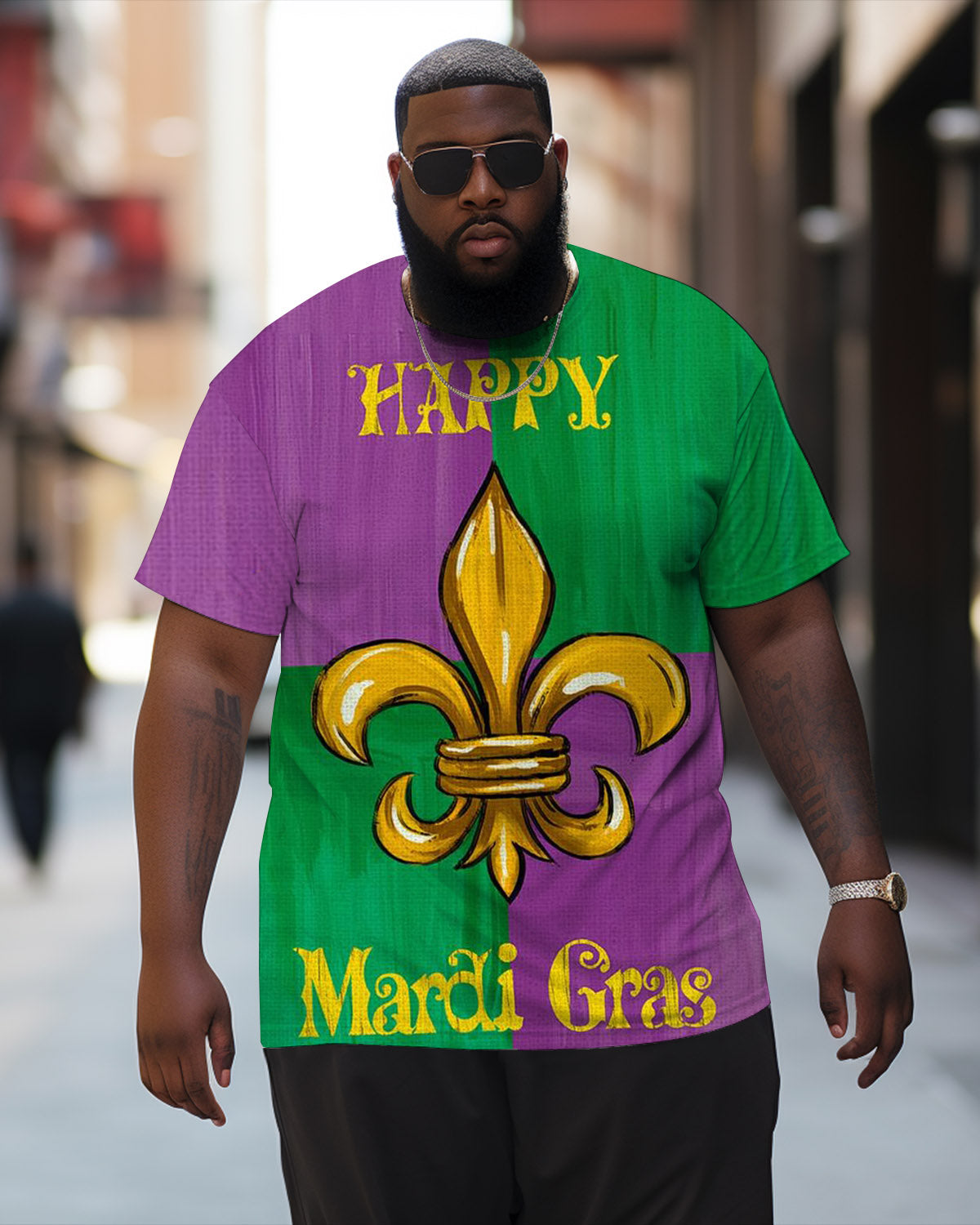 Men's Plus Size Happy Carnival Color Contrast T-Shirt