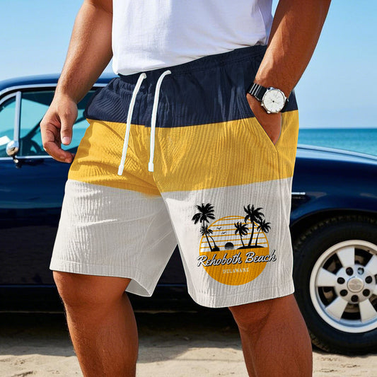 Men's Myrtle Beach South Carolina Vintage Retro Surf Print Casual Elastic Waist Drawstring Pocket Surf Corduroy Shorts