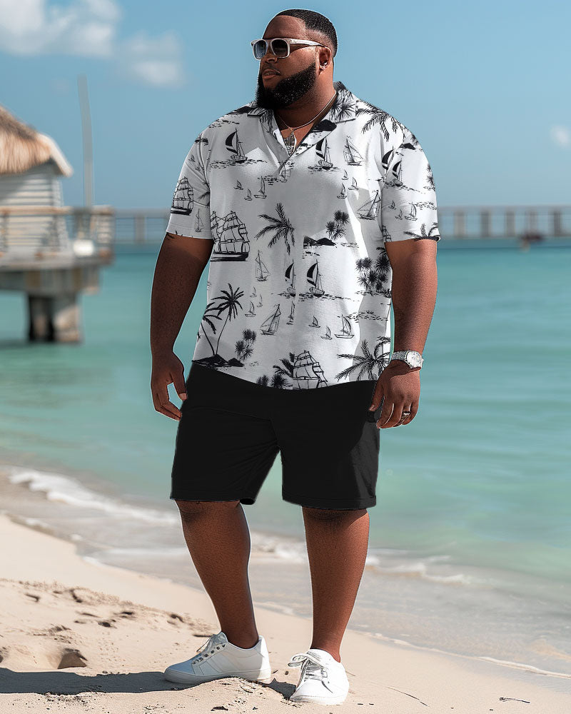 Hawaiian Simple Coconut Tree Pattern Shorts Men's Plus Size Set