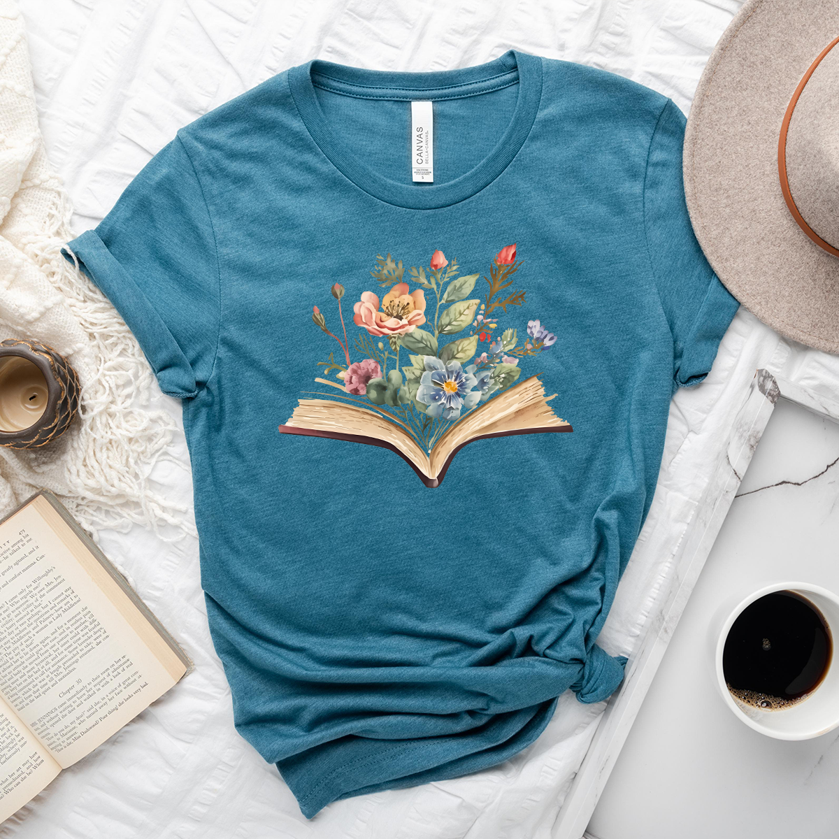 watercolor flowers book unisex tee