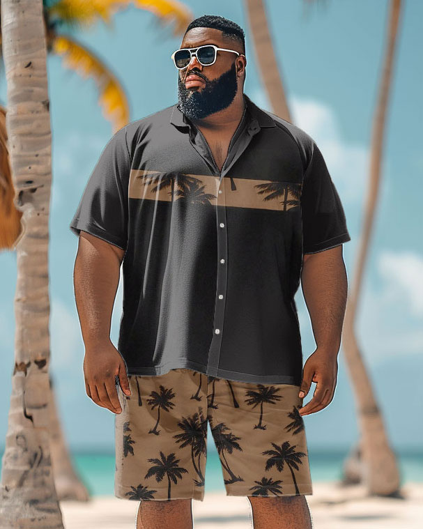 Men's Plus Size Hawaiian Simple Coconut Tree Print Shirt Shorts Suit