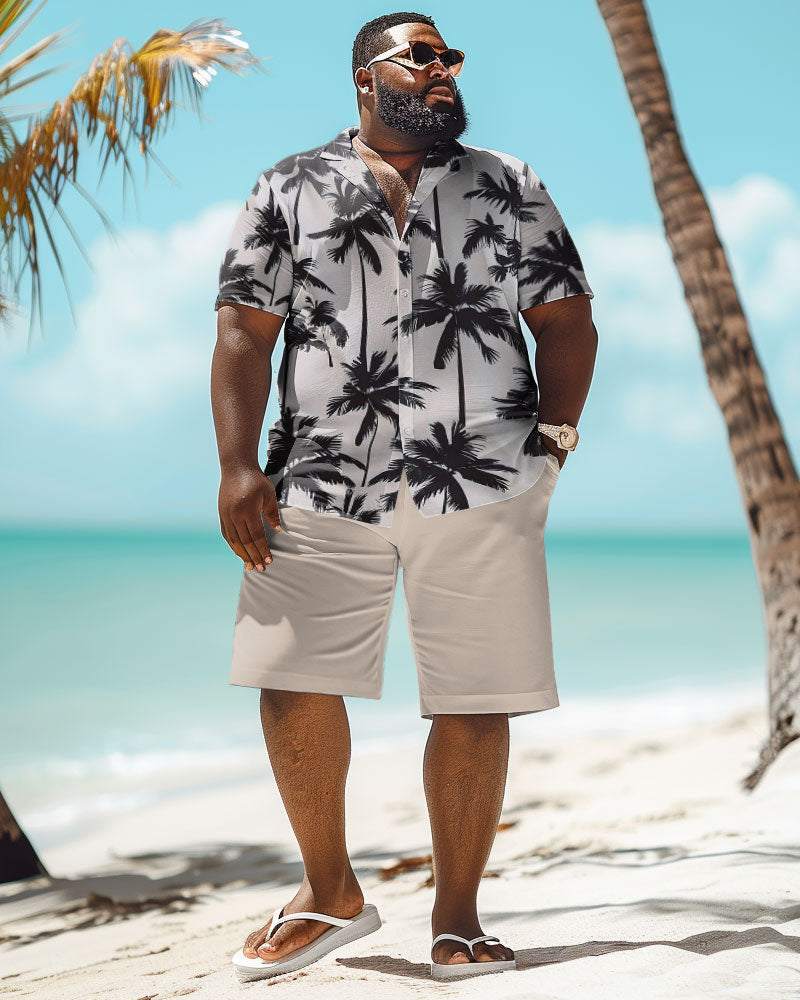 Men's Plus Size Hawaiian Coconut Tree Print Shirt Shorts Set