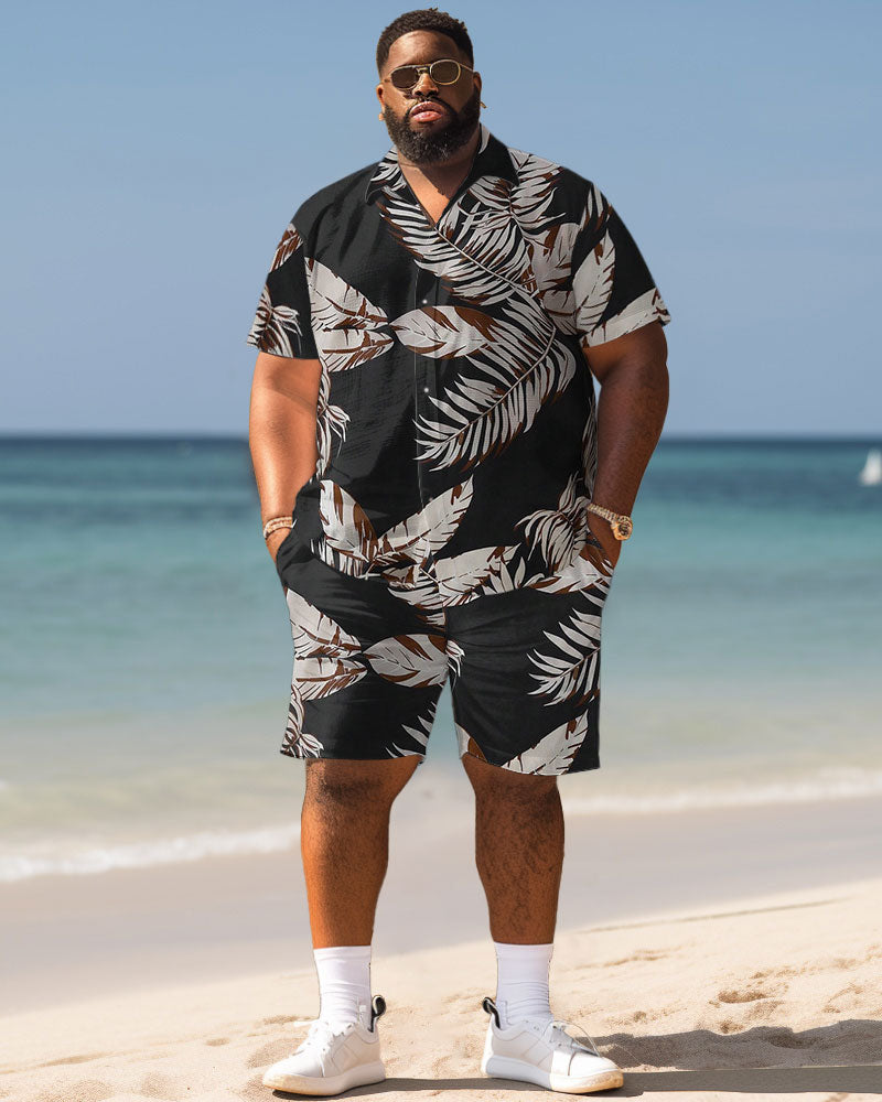 Men's Plus Size Hawaiian Plant Print Shirt Shorts Suit