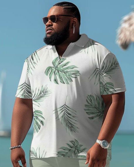 Hawaiian Coconut Print Shorts Men's Plus Size Set