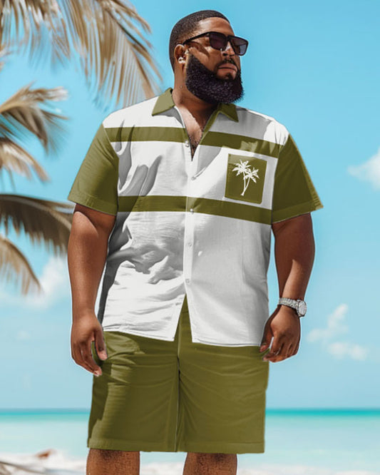 Men's Plus Size Hawaiian Coconut Tree Print Pocket Shirt Shorts Suit