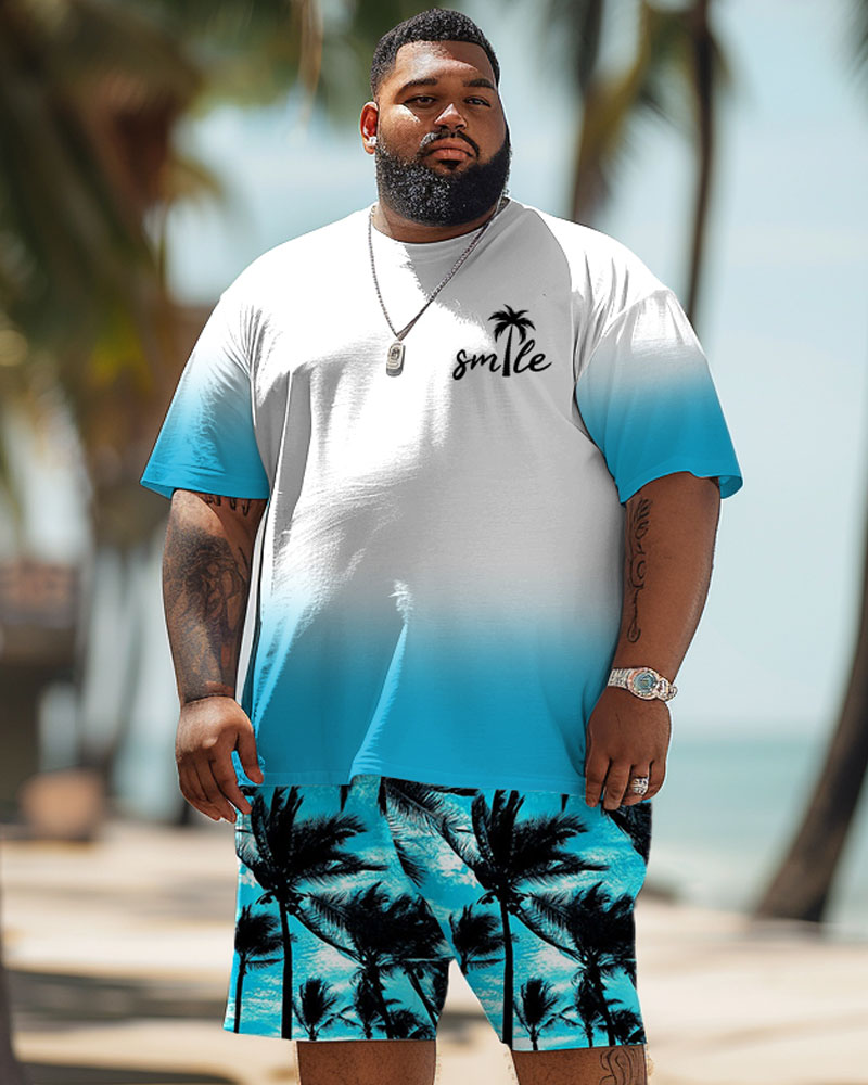 Men's Plus Size Hawaiian Gradient Coconut Tree Print T-Shirt Shorts Suit