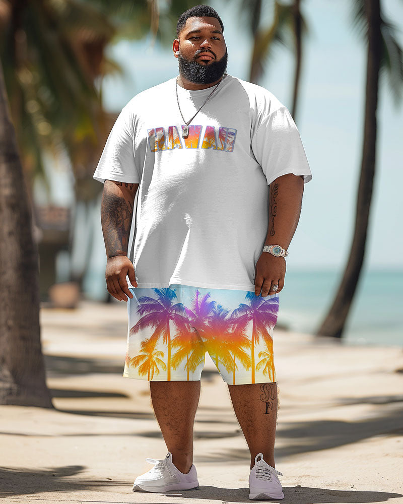 Men's Plus Size Hawaiian Gradient Coconut Tree Print T-Shirt Shorts Suit