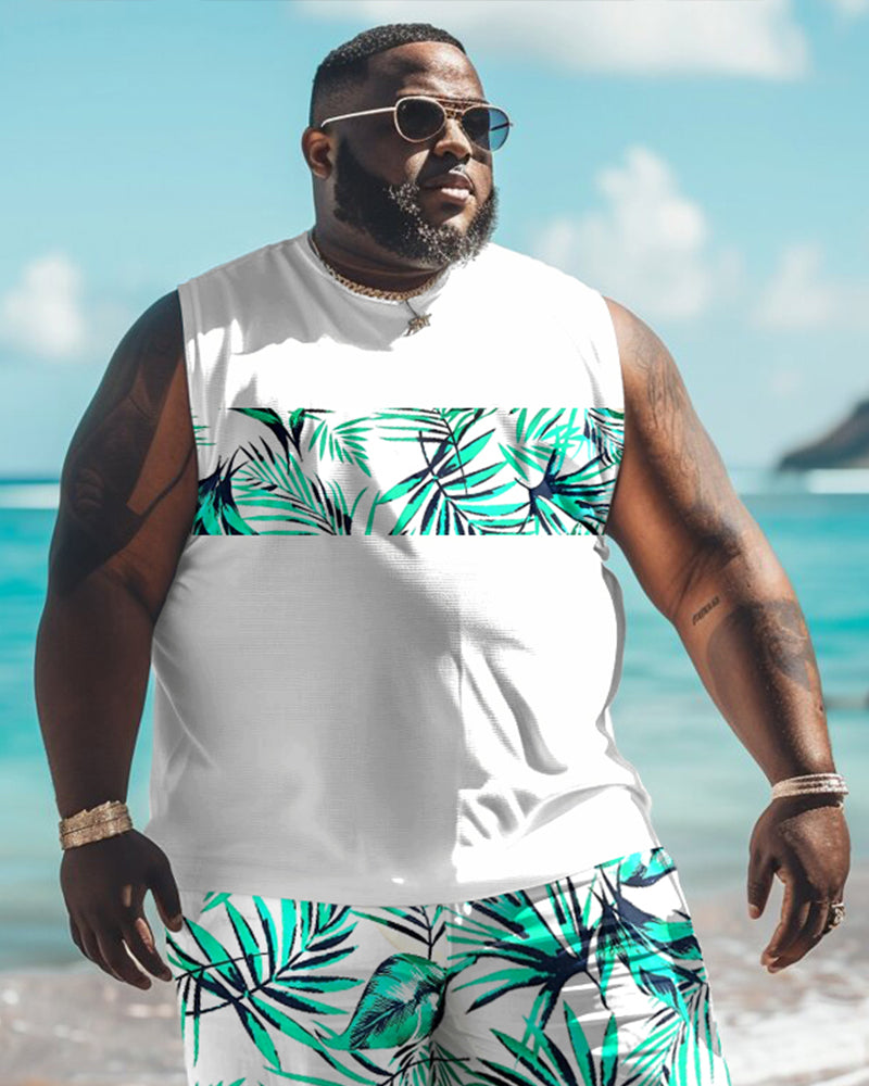 Men's Plus Size Hawaiian Flora Print Tank Shorts Suit