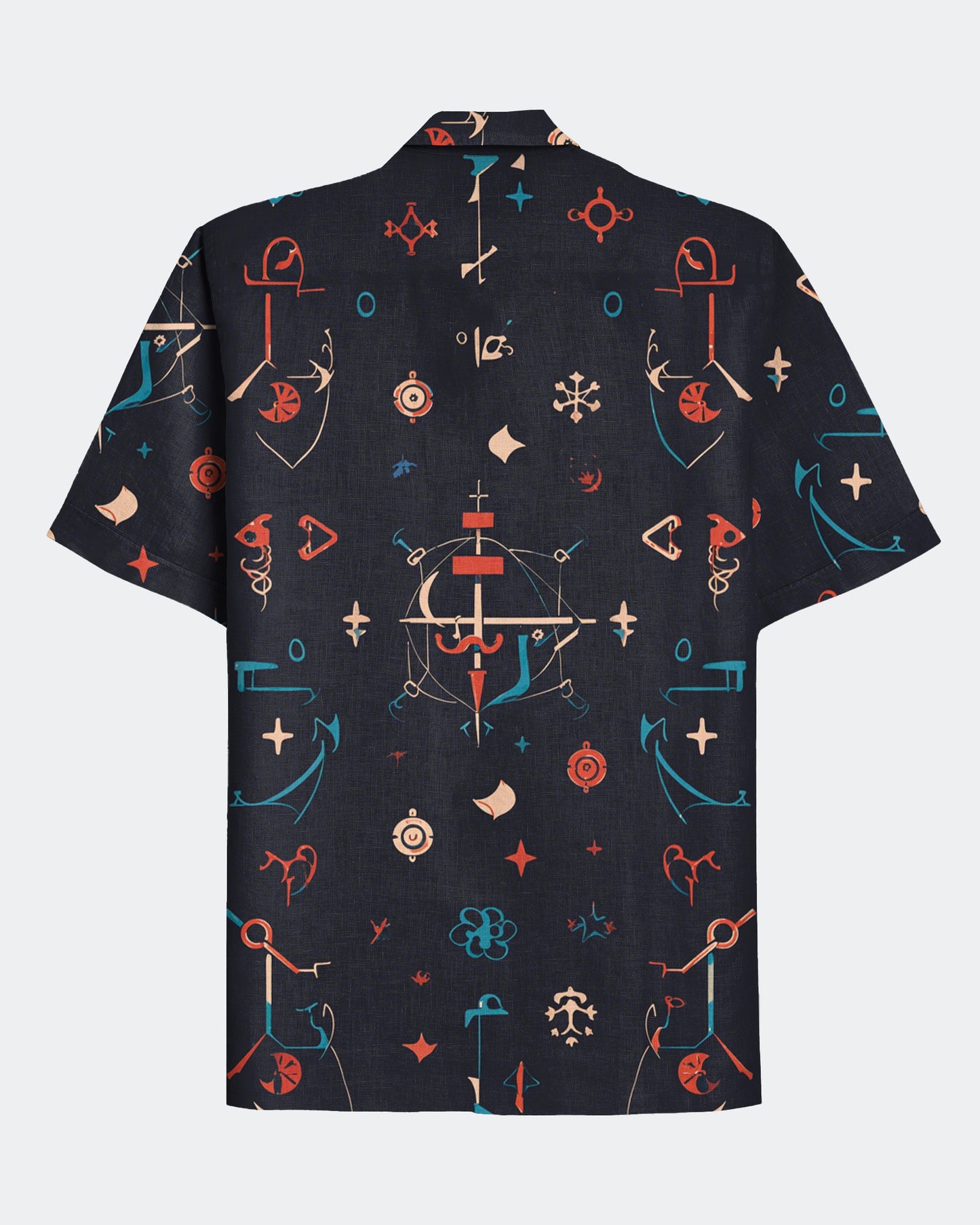 Men's Hawaiian Mysterious Symbol Print Cuban Collar Short Sleeve Shirt