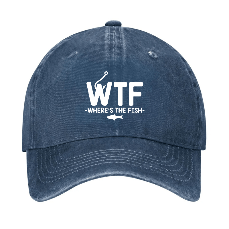 WTF - Where's The Fish Funny Print Cap (Free Customization)