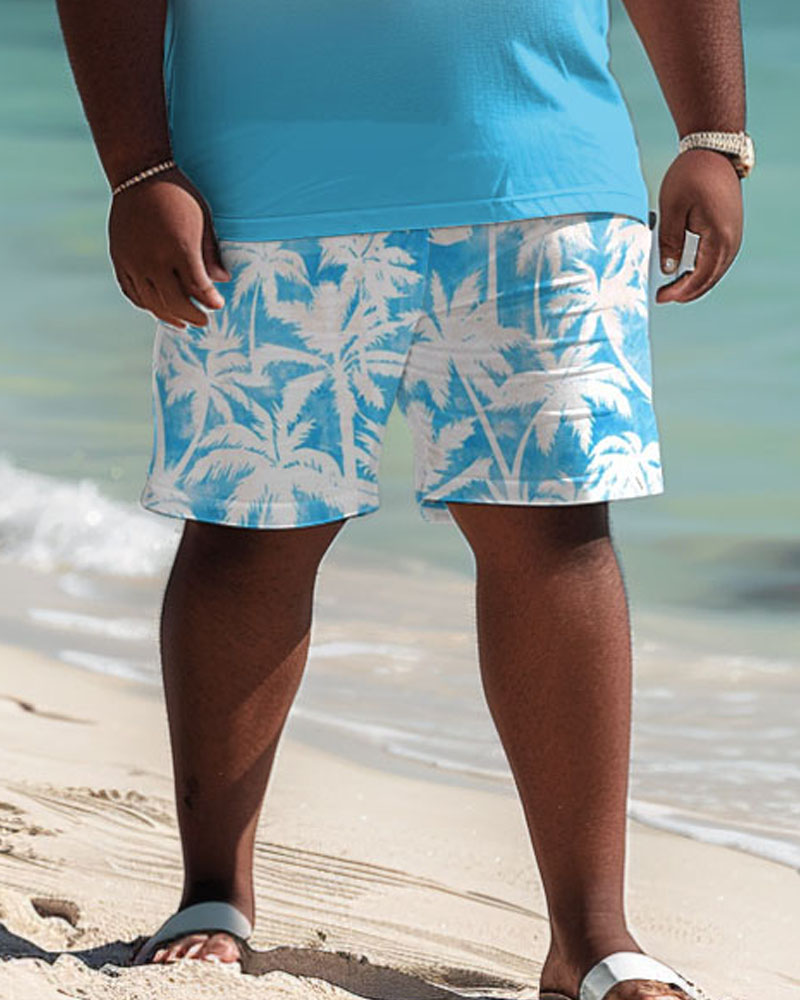 Men's Plus Size Hawaiian Gradient Coconut Tree Print Polo Shorts Suit